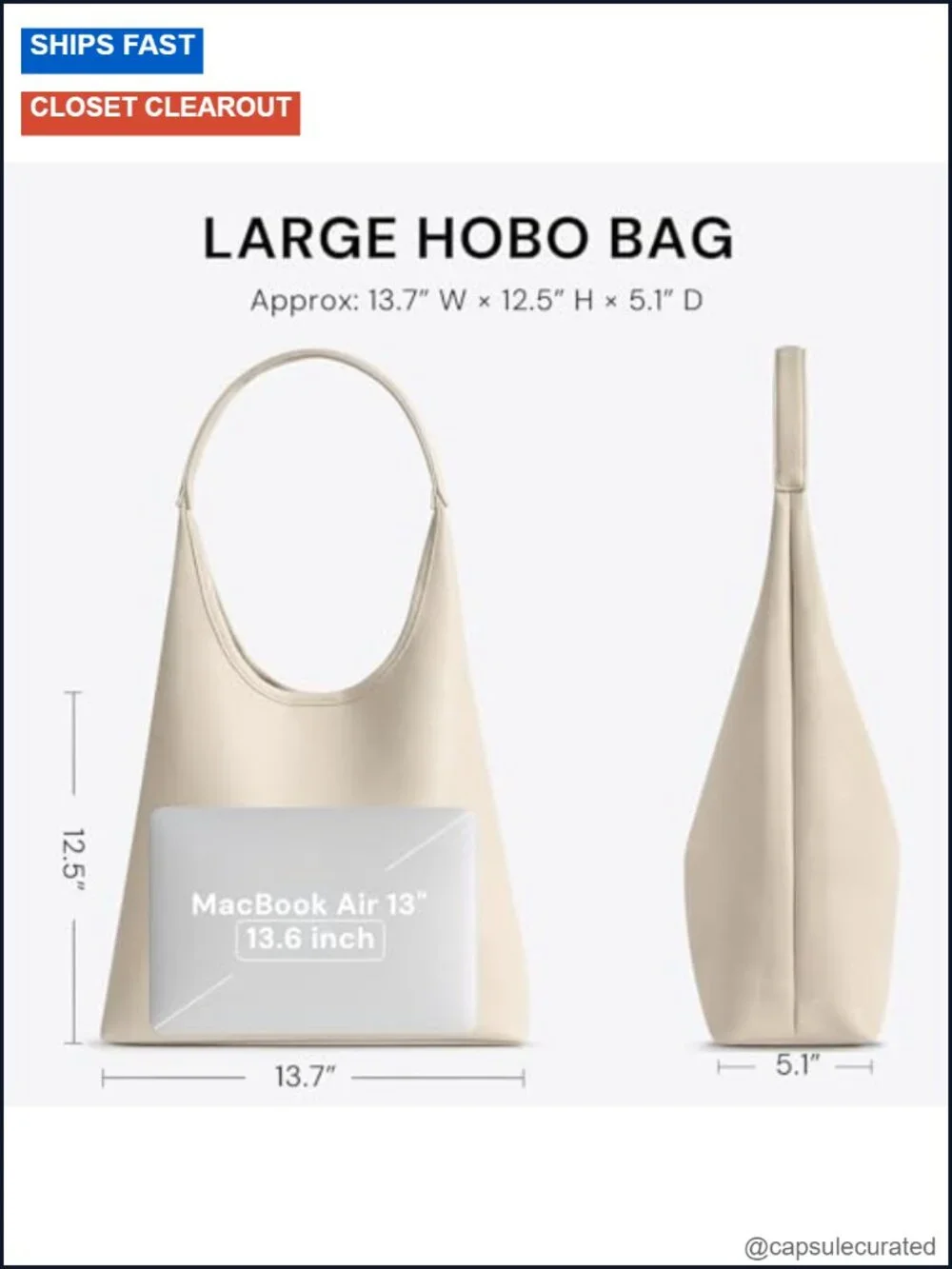 Large Slouchy Hobo Bag for Women Vegan Leather Shoulder Purse Fits 13.6